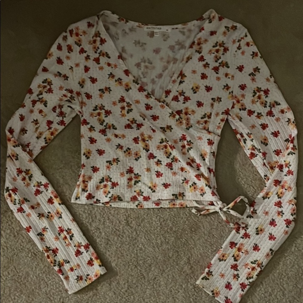 cute neck cross over floral yellow and white crop top